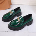 British retro round toe flat shoes for women, PU upper, solid colour, black glossy finish