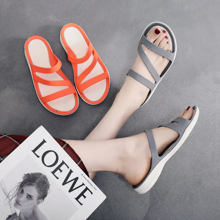 Women's solid colour casual sandals with breathable PP upper in multiple colour options