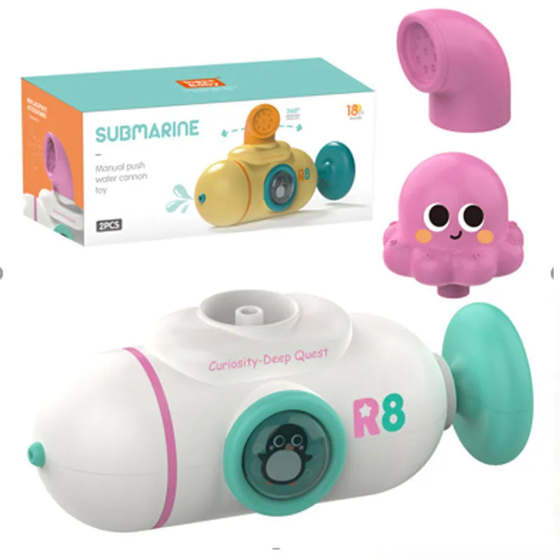 Summer children's water cannon pull-out water spray toy in plastic with submarine design in colour box