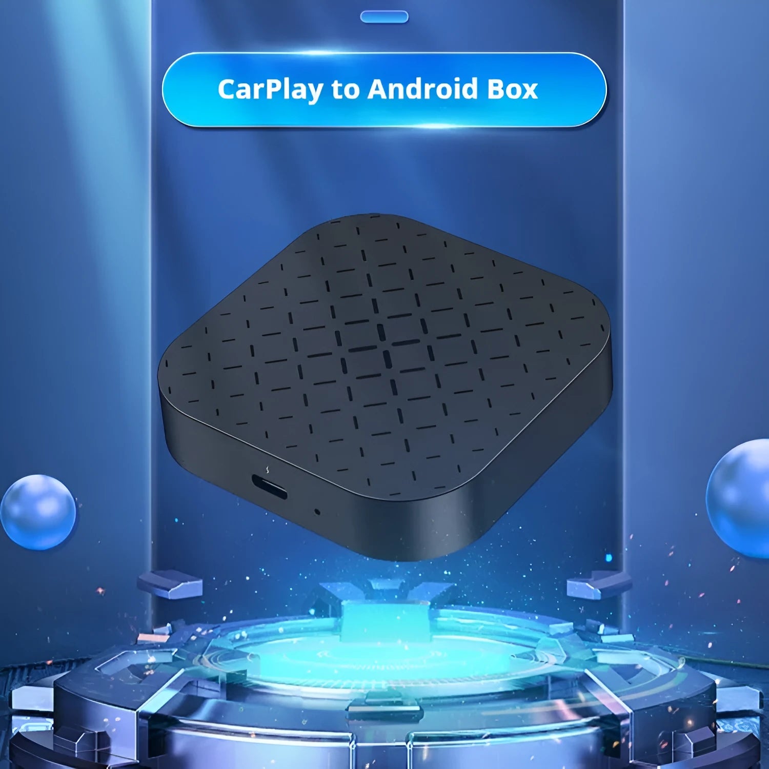 Black ABS PC CarPlay wireless adapter box with two data cables for wired car systems