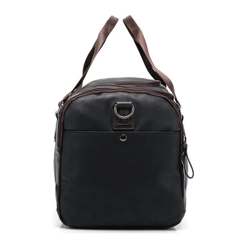 Men's large capacity PU leather gymnastic valise in solid colour black blue brown for travel