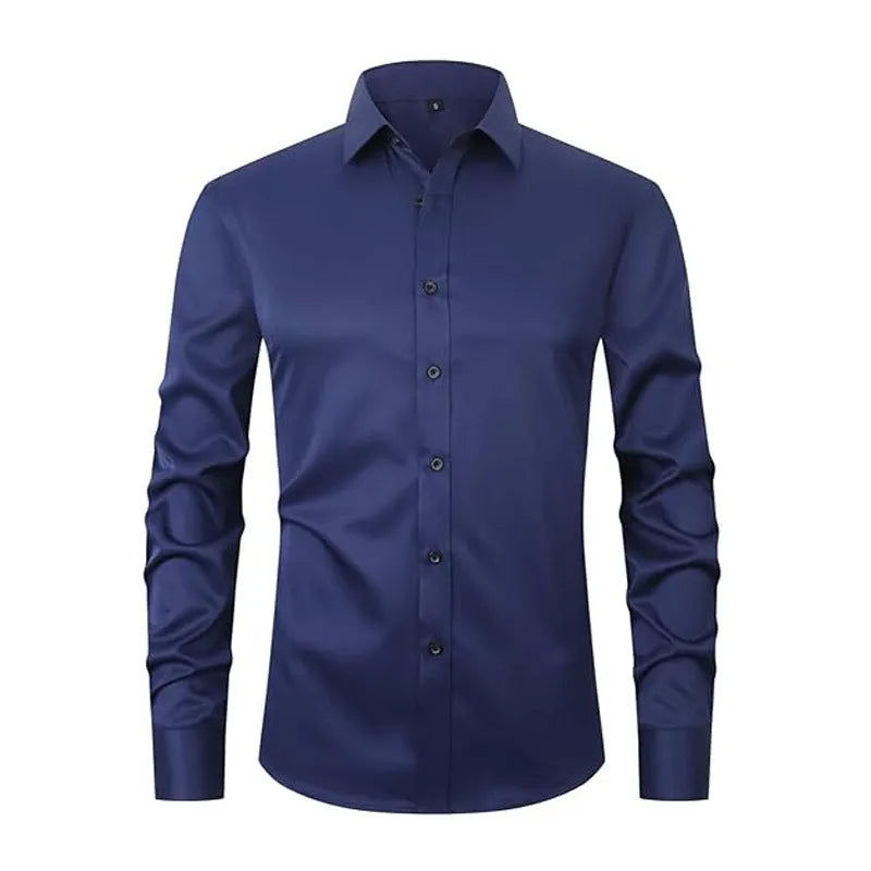 Men's stretch long sleeve work shirt in polyester, shown in multiple colour options.