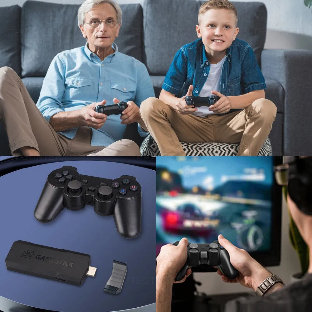 HD home TV game console with handheld controller on television stand showing HDMI connection