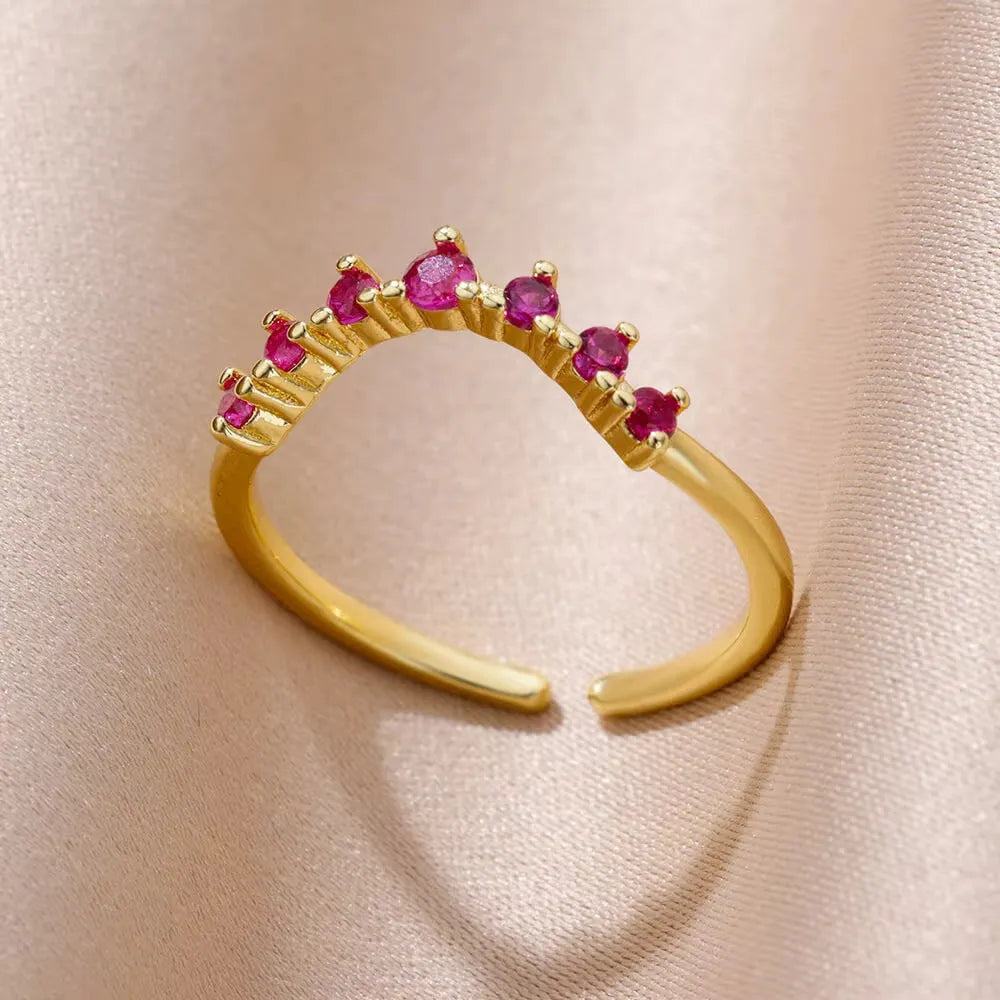 18K gold plated copper open mouth ring with synthetic zircon love emerald motif on white background