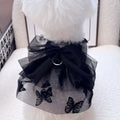 Black gauze tulle princess skirt on a small dog, showing layered design and fit.