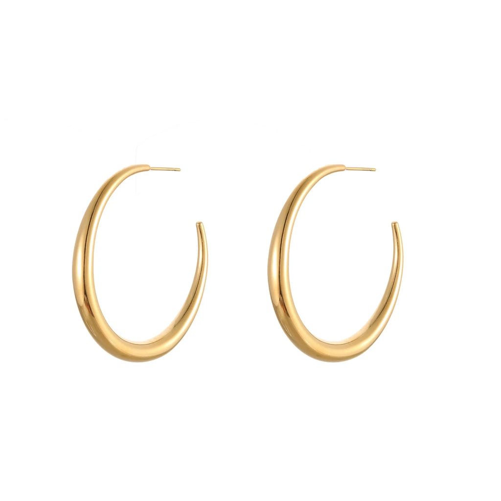 Simple titanium steel hoop earrings in gold and steel finishes, available in large and small circular sizes