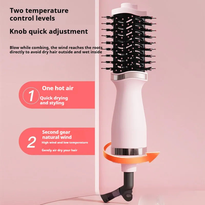 Pink multifunctional hair dryer styling comb with curling and combing functions