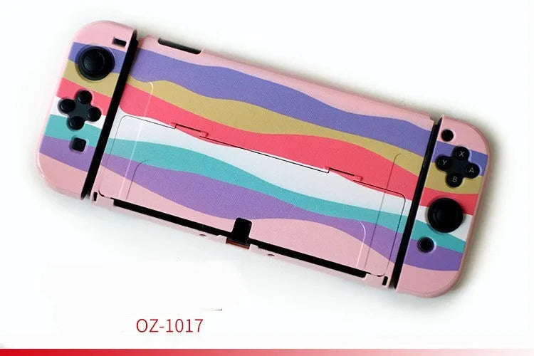 Hard protective case for Nintendo Switch OLED console in a patterned shell design.