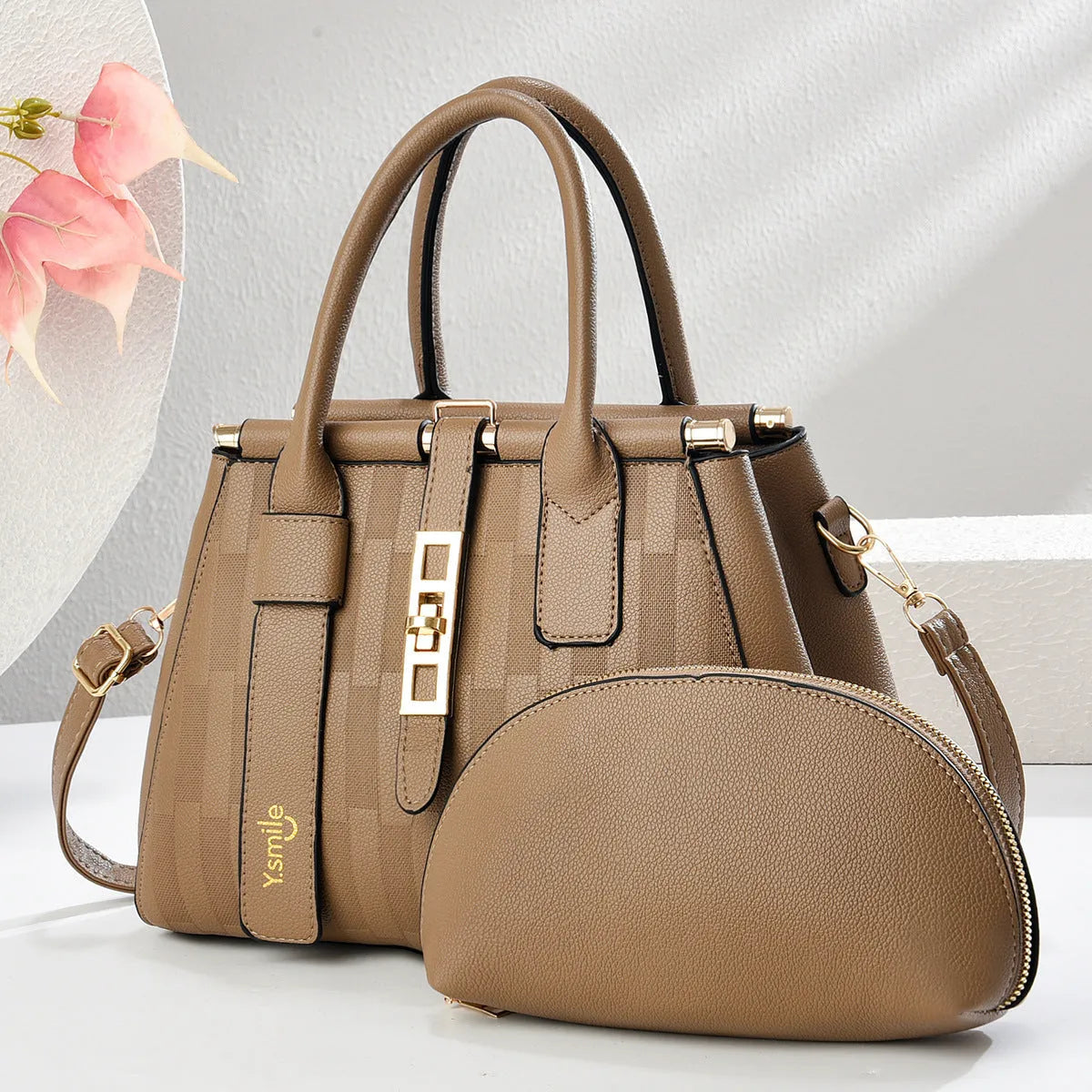 Round black PU crossbody shoulder handbag showing front view and dimensions of 28x13x20cm.