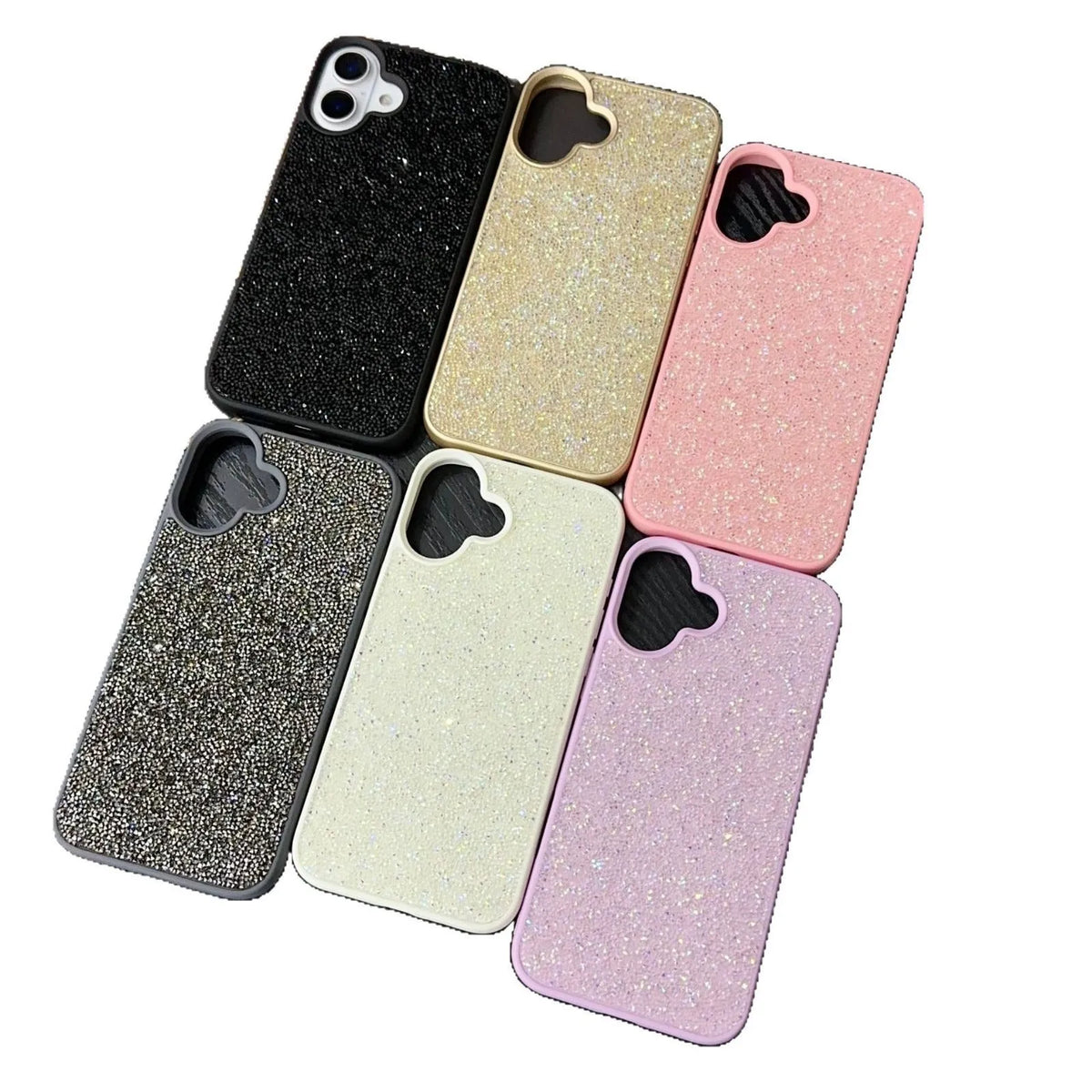 Skin Feeling Carbink iPhone 14 Pro phone case with large hole, soft edge, hard shell, and rhinestones in pink