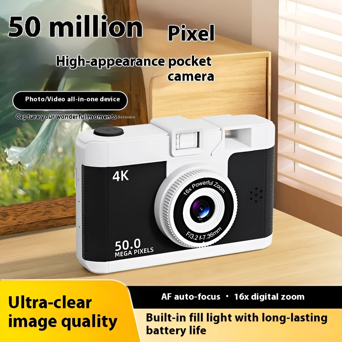 M16 HD large screen children's camera with auto print, ultra HD video, ABS plastic body and memory card