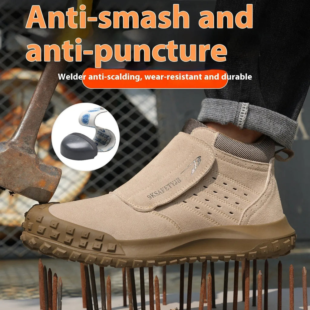 Four Seasons lightweight welder safety shoes with steel toe cap in sand colour