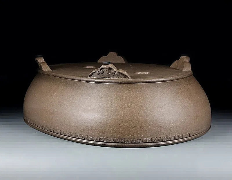 Handmade oval purple sand flowerpot for plants on desk or ground, 50 cm long.