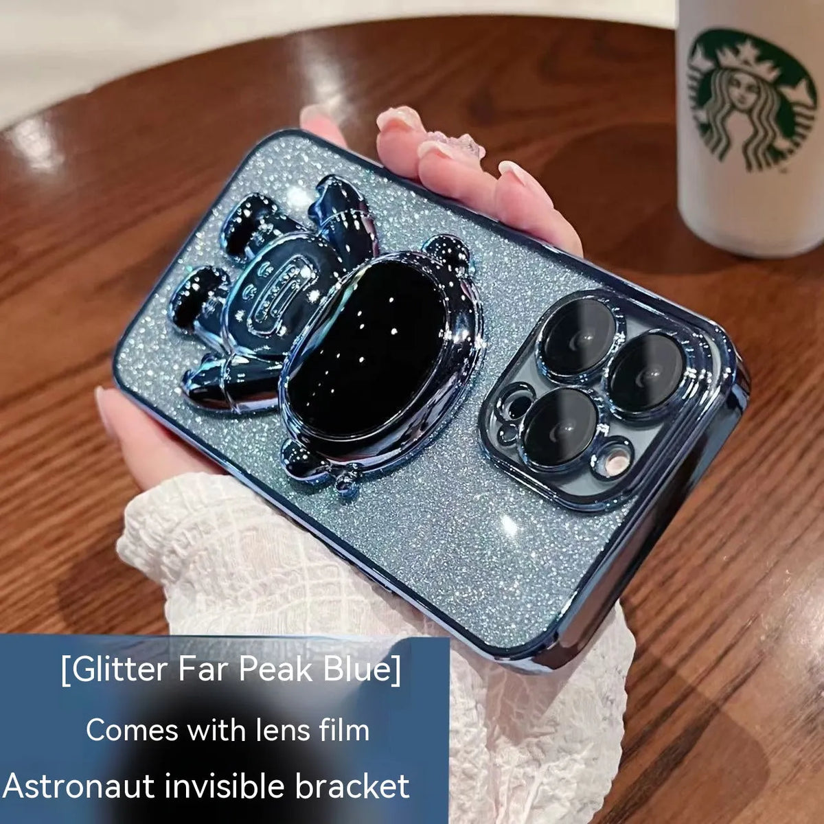 Astronaut glitter phone case with bracket, electroplated TPU cover for iPhone, multiple colours