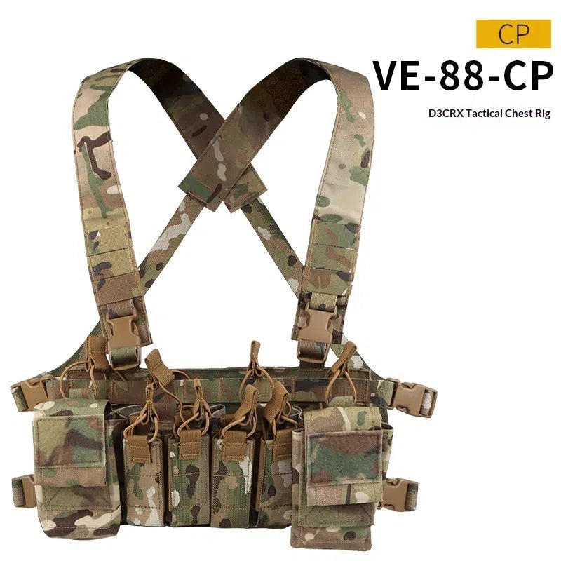 Camouflage multi-functional expandable chest harness with nylon accessory pouch for shooting sports