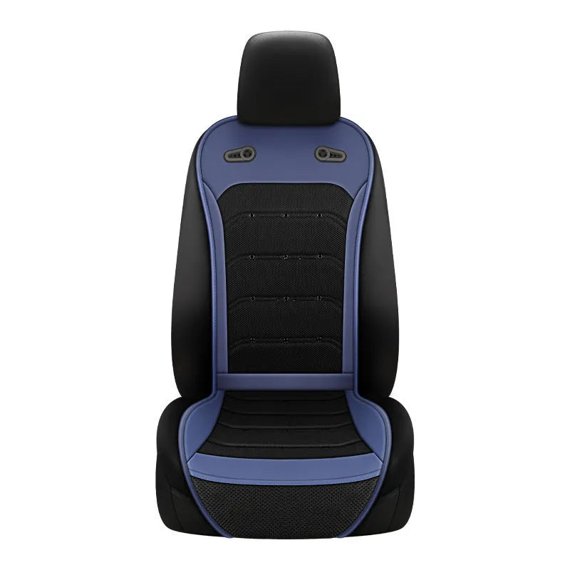 Summer cool breathable car seat cushion with intelligent fan and refrigeration in black, blue, or brown