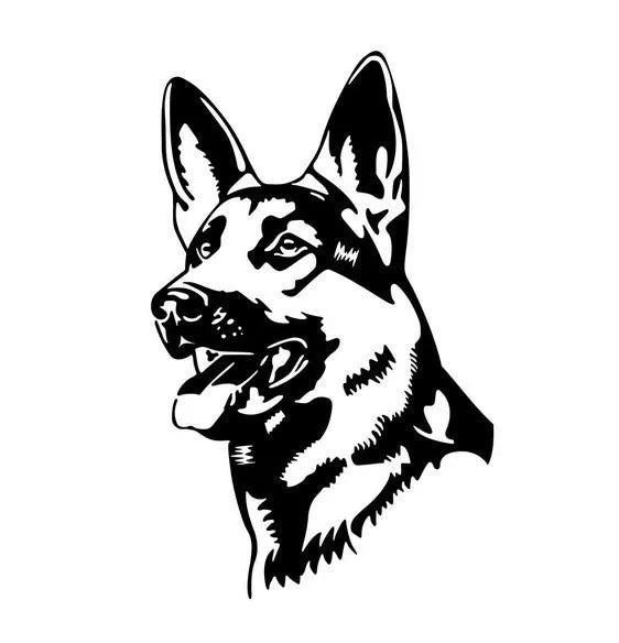Reflective German Shepherd Alsace dog vinyl bumper sticker for cars, 13cm by 8cm.