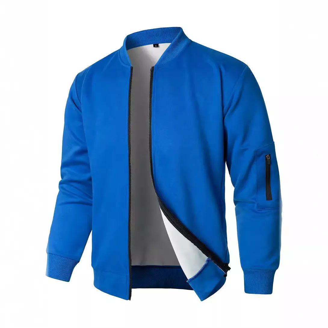 Men's loose fit knitted jacket in cotton with polyester lining shown in business casual style