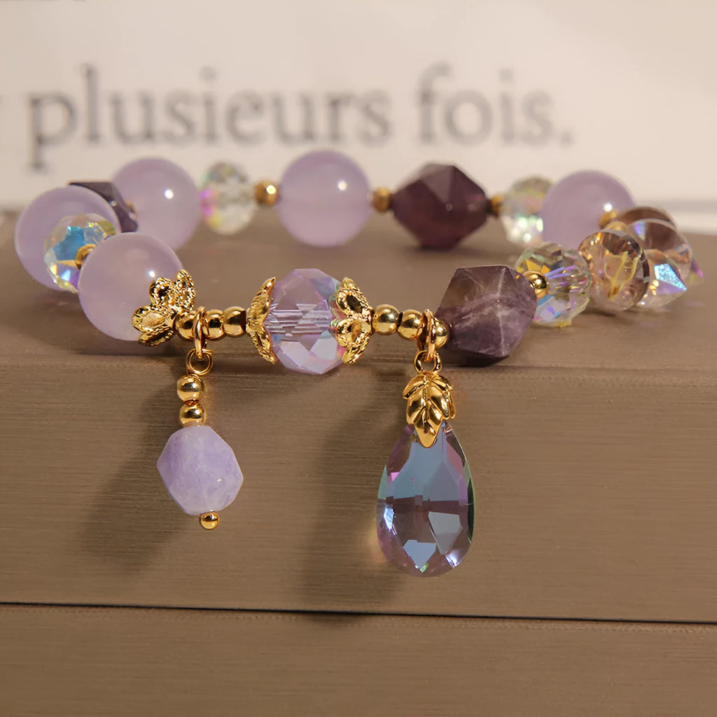 Lavender purple crystal water drop bracelet for children with retro design