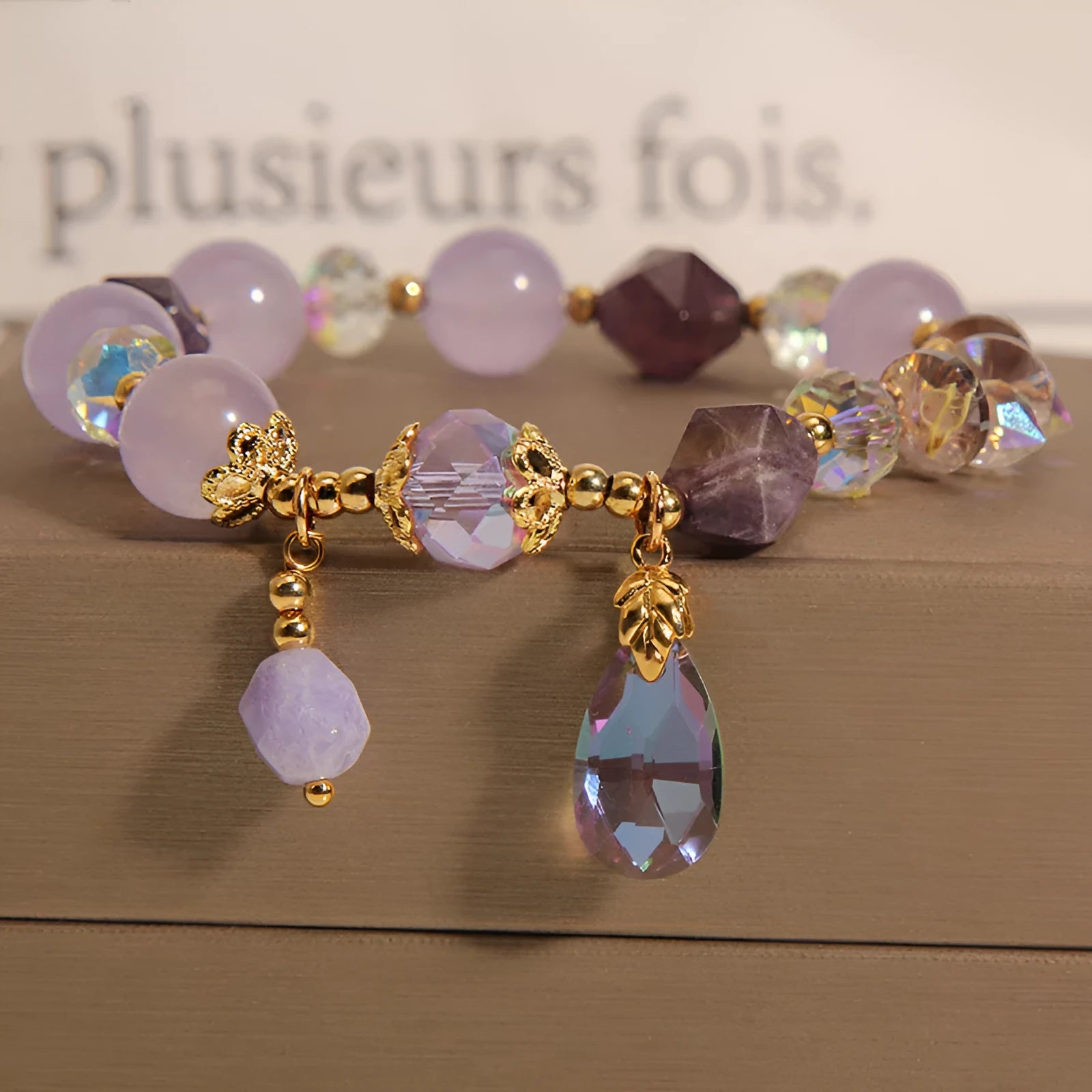 Lavender purple crystal water drop bracelet for children with retro design