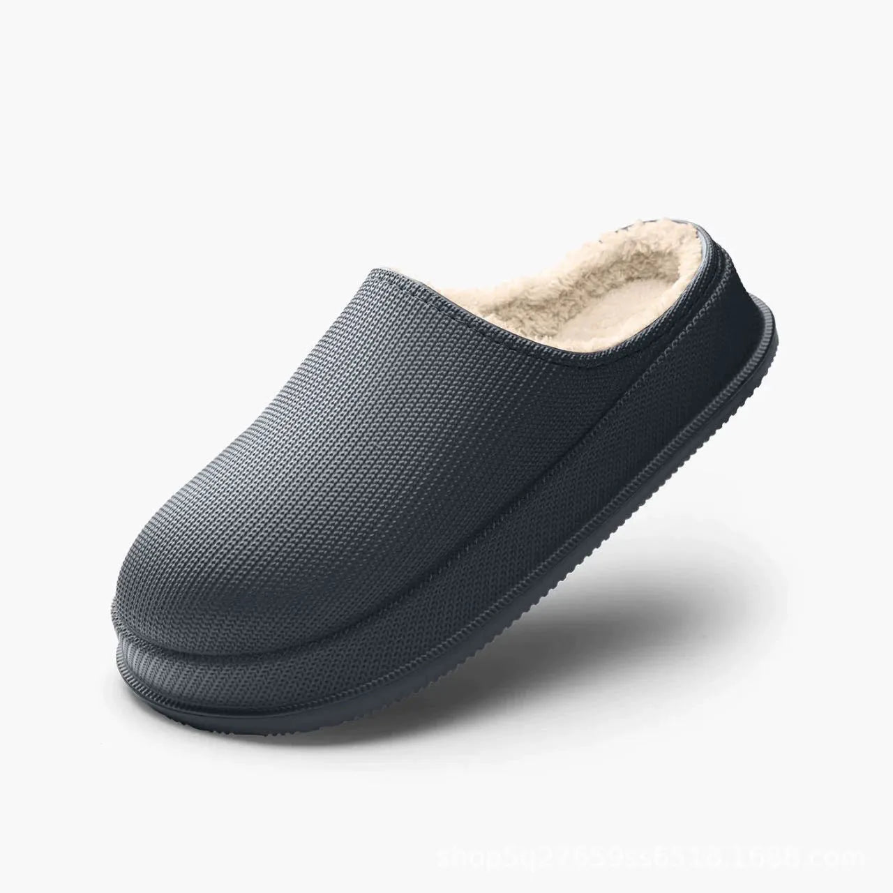 EVA autumn winter warm waterproof thick cotton slippers with shock absorbing toe cap in solid colour, side view