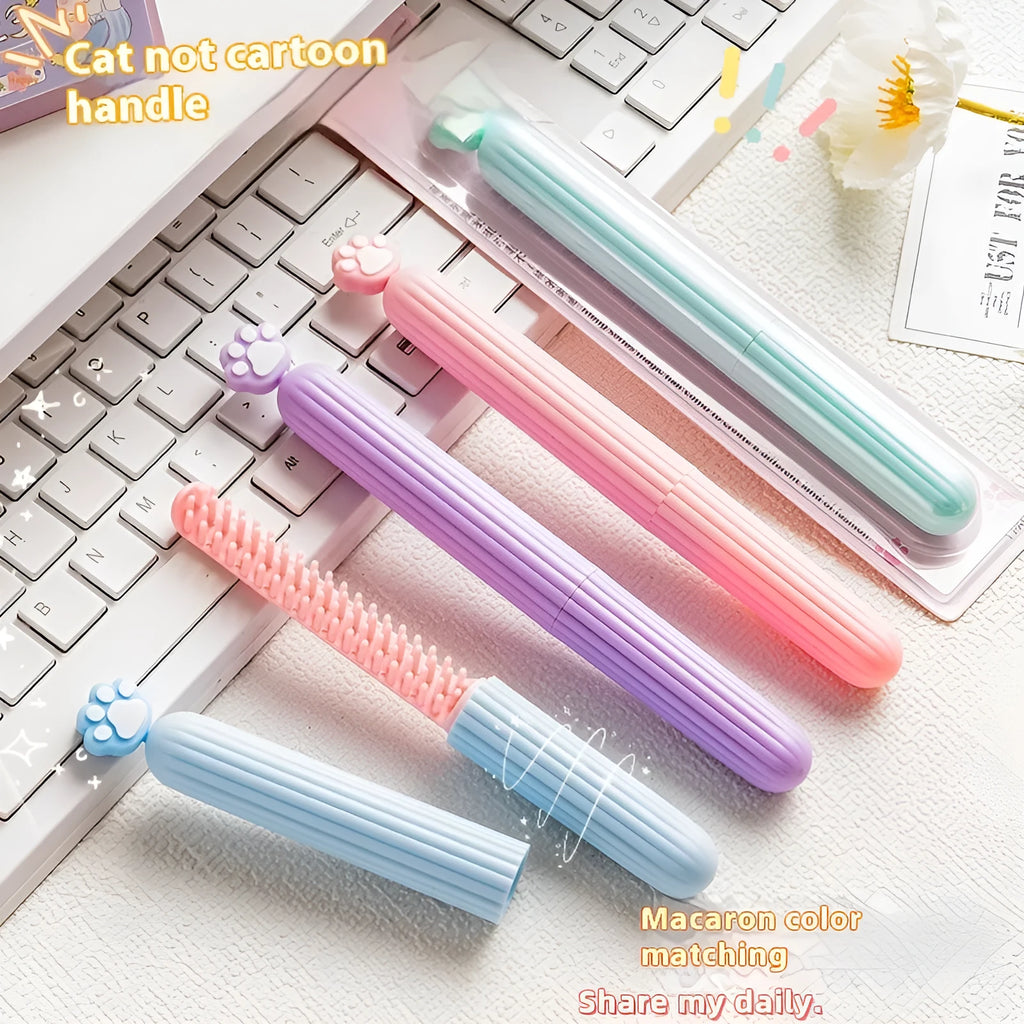 Cartoon cat's paw small pen comb, 18.3cm by 2cm, TPR and PP, random colour