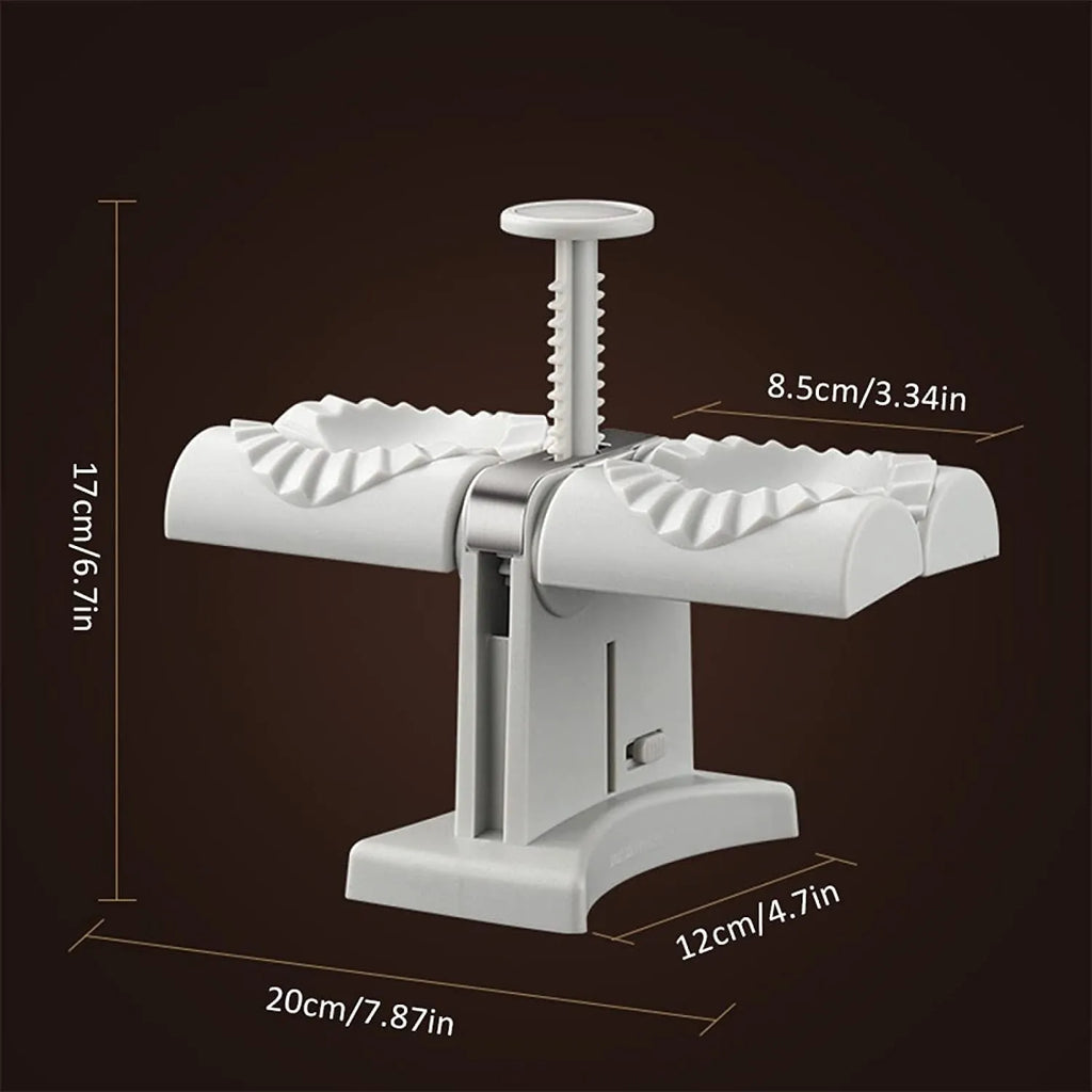 White double-headed dumpling mould with manual press and anti-slip rubber base
