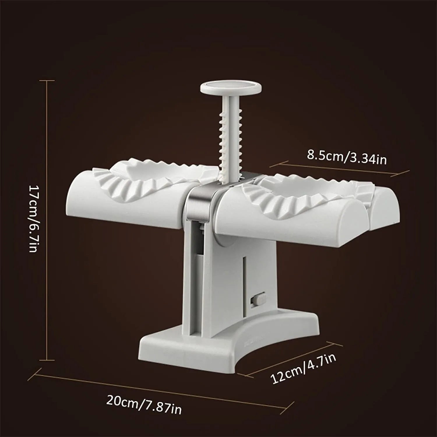 White double-headed dumpling mould with manual press and anti-slip rubber base