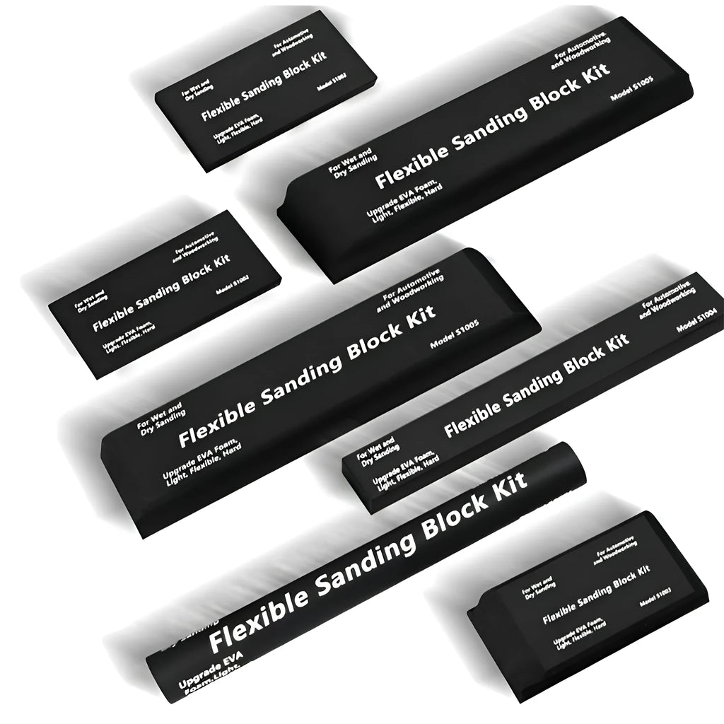 Seven black metal frosted blocks for model texturing arranged together