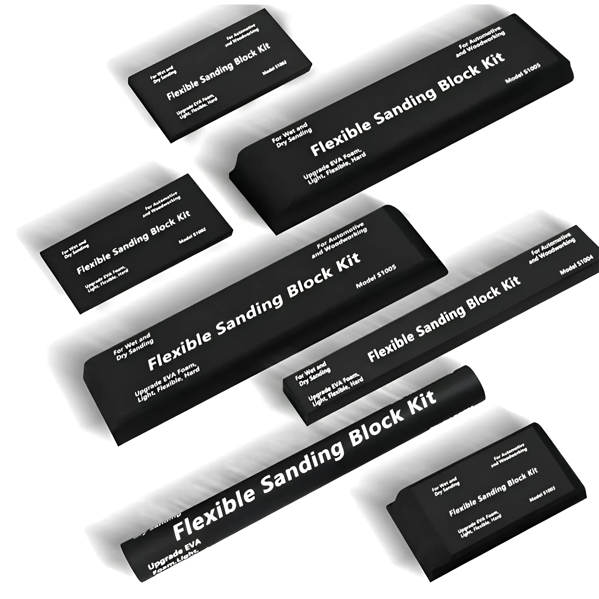 Seven black metal frosted blocks for model texturing arranged together