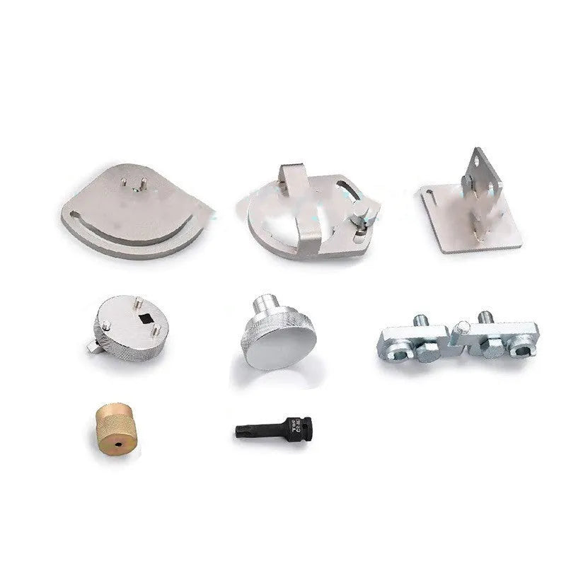 Volvo and Land Rover 3.0 3.2L engine timing tool kit with eight carbon steel pieces for cylinder head alignment.