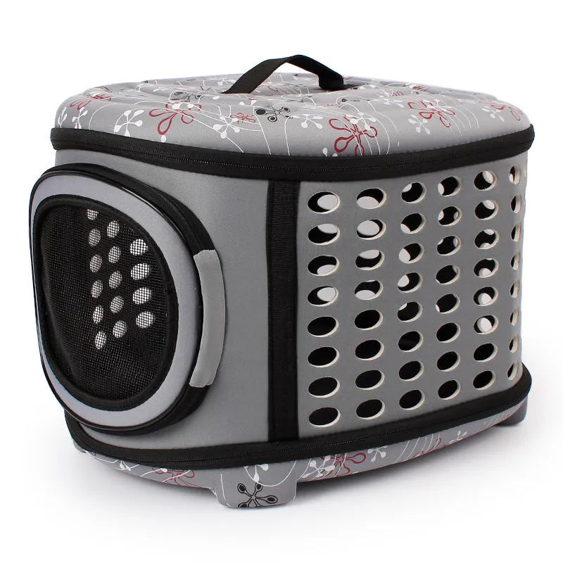 Portable foldable EVA pet handbag for dogs and cats, champagne colour, 45x35x32cm, on a light background