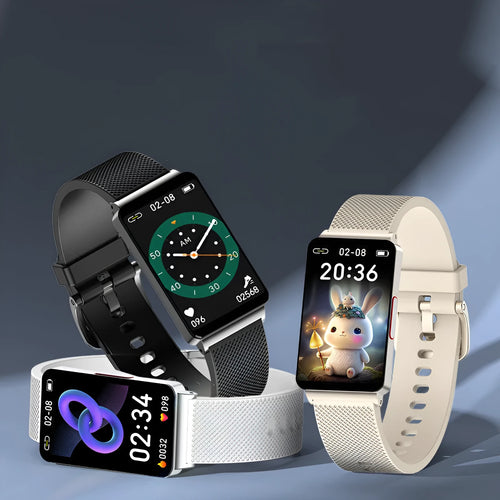 Blood Glucose Smart Bracelet for Android with black TPU strap and USB magnetic charger.