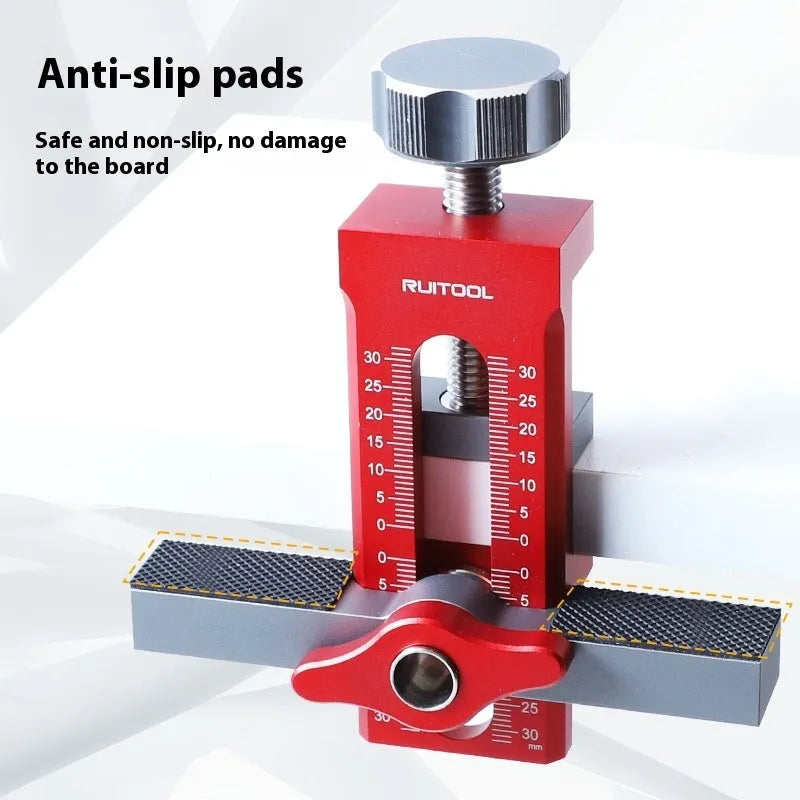 Aluminium alloy cabinet door installation aid tool for woodworking with 10mm drill bit.