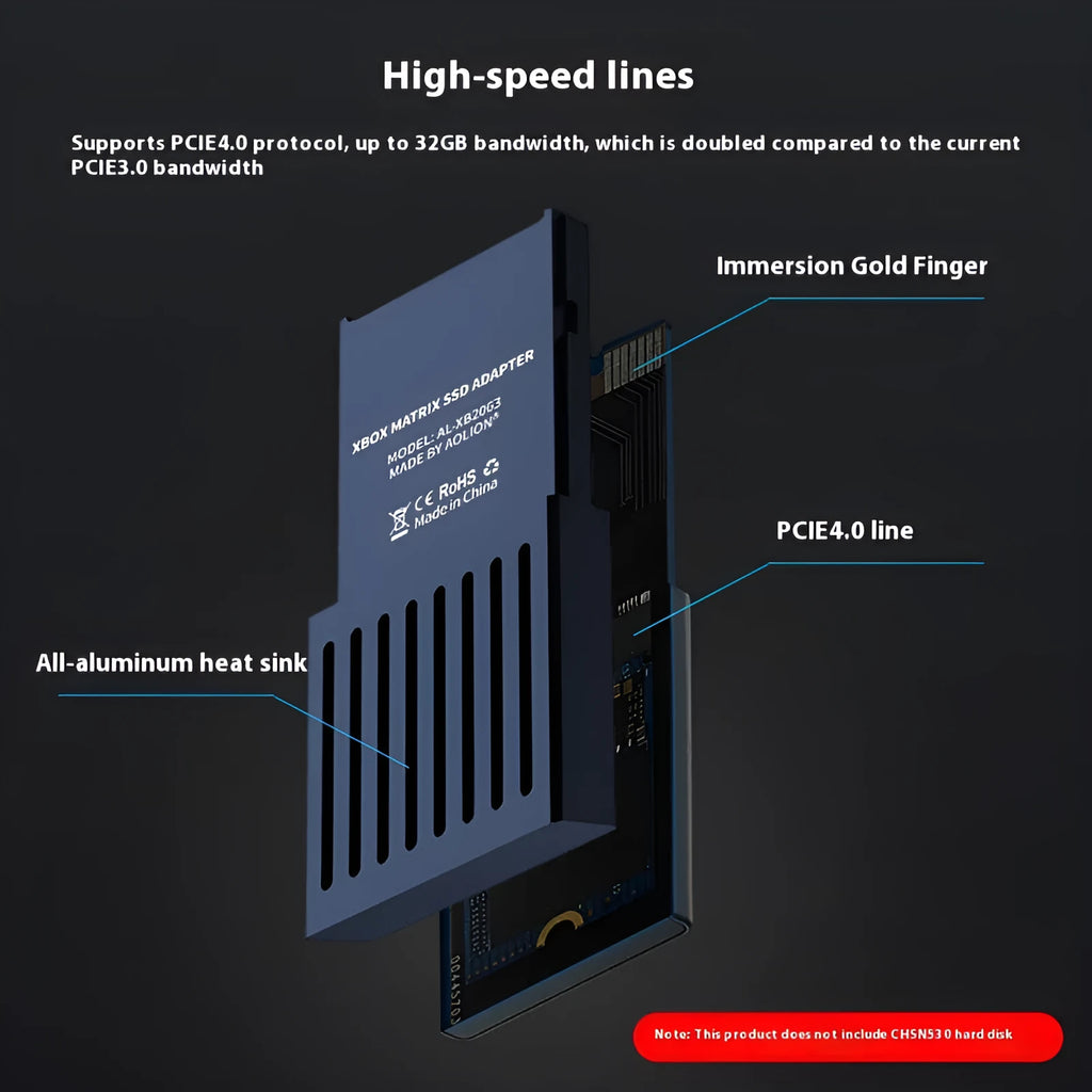 Aluminium alloy Xbox Series X/S hard drive switching box for M.2 SSD expansion, with screwdriver and manual.