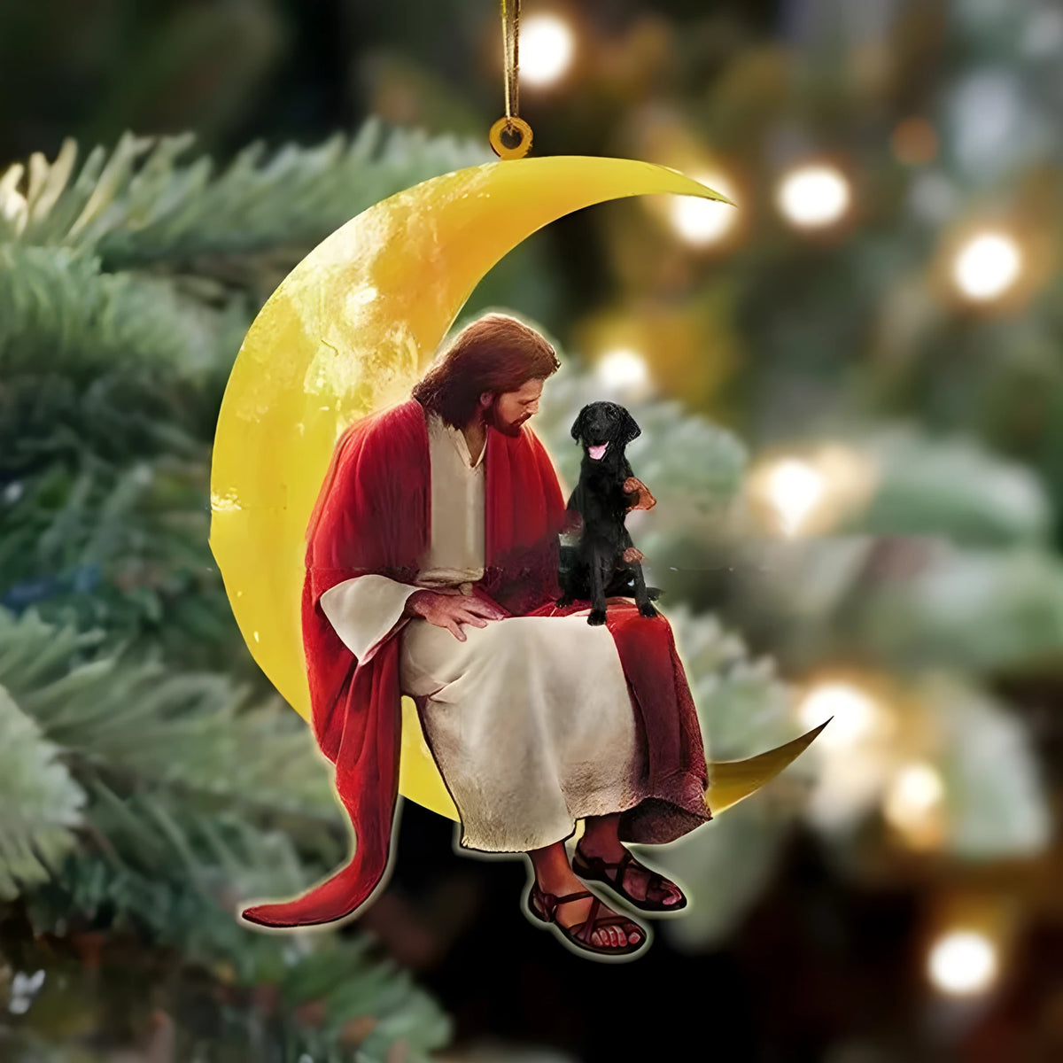 Acrylic flat mini moon Christmas pendant with rope for car interior decoration, cartoon style, 8 colours