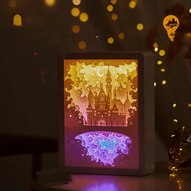 Three-dimensional paper carving USB bedside night light with remote control and atmospheric lighting options