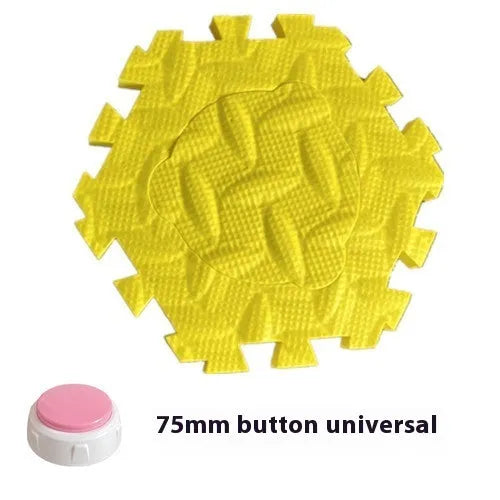 EVA foam pet ac button non-slip mat in green, square shape 16x16x1cm, on a wooden floor