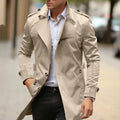 Plus size men's lapel-style casual cotton jacket in army green with side seam pockets.