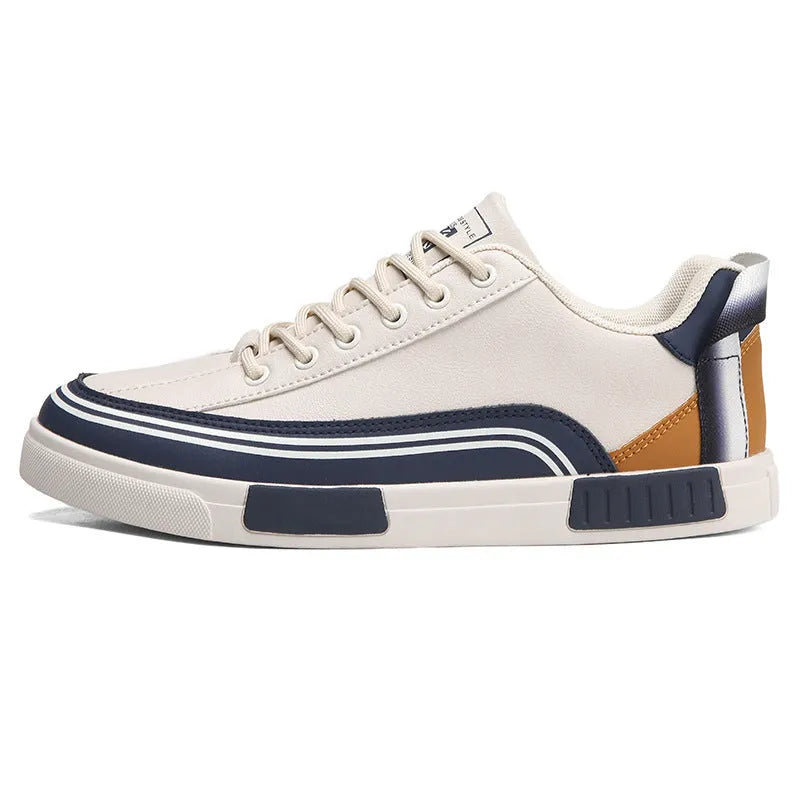 Men's casual canvas shoes with mesh panelling in beige and white with green colour options