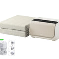 Aideng white electric water blanket with plush surface and smart host unit on a bed.