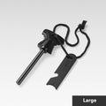 Butterfly-shaped stainless steel and ferrocerium fire starting survival tool with bottle opener.