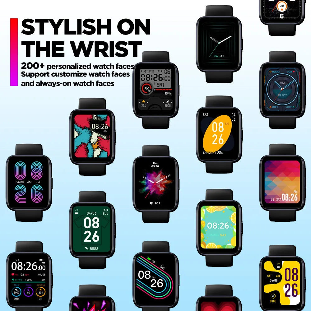 Black GPS sports smart watch with 1.78 inch LCD display and rubber strap on a white background