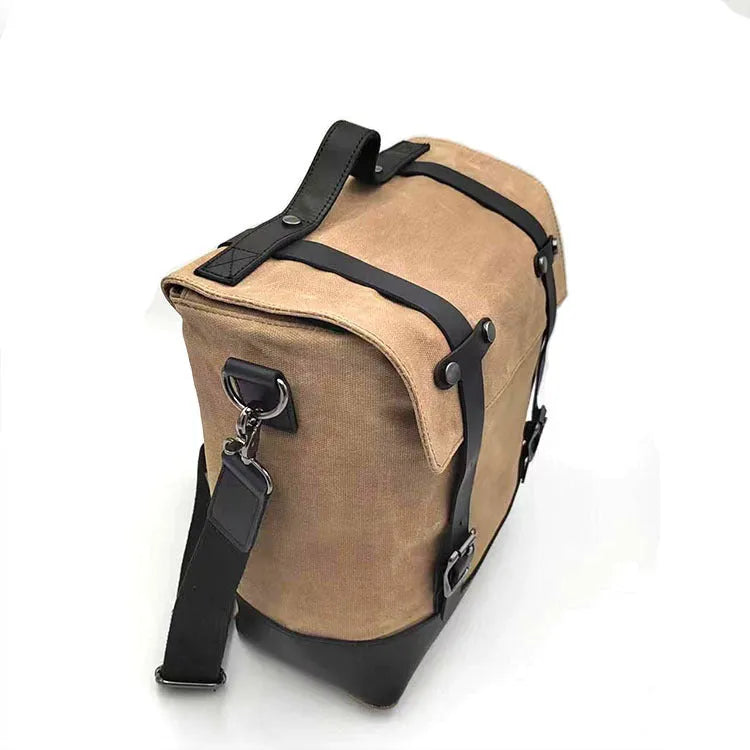 Canvas motorcycle side bag with waterproof construction in black colour option