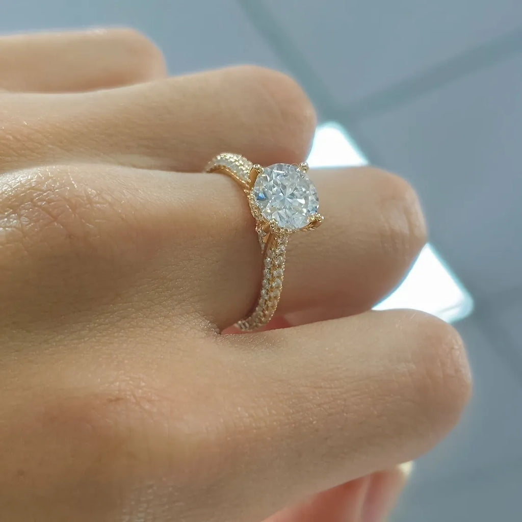 Copper plated moissanite diamond ring for women, alloy band, Style1, on white background
