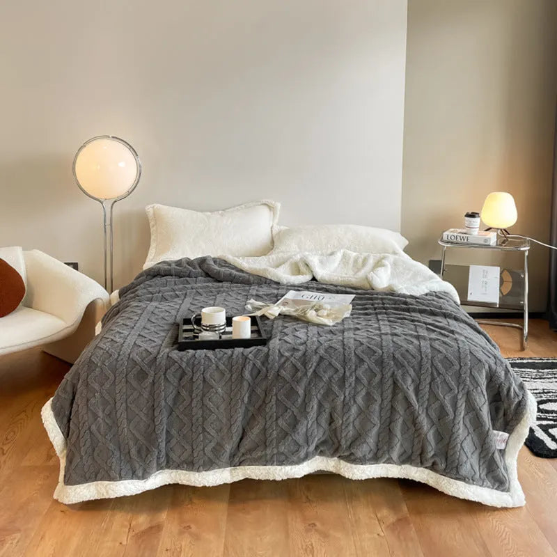 Polyester thermal flannel blanket in beige colour, sized 180cm by 200cm for winter warmth.