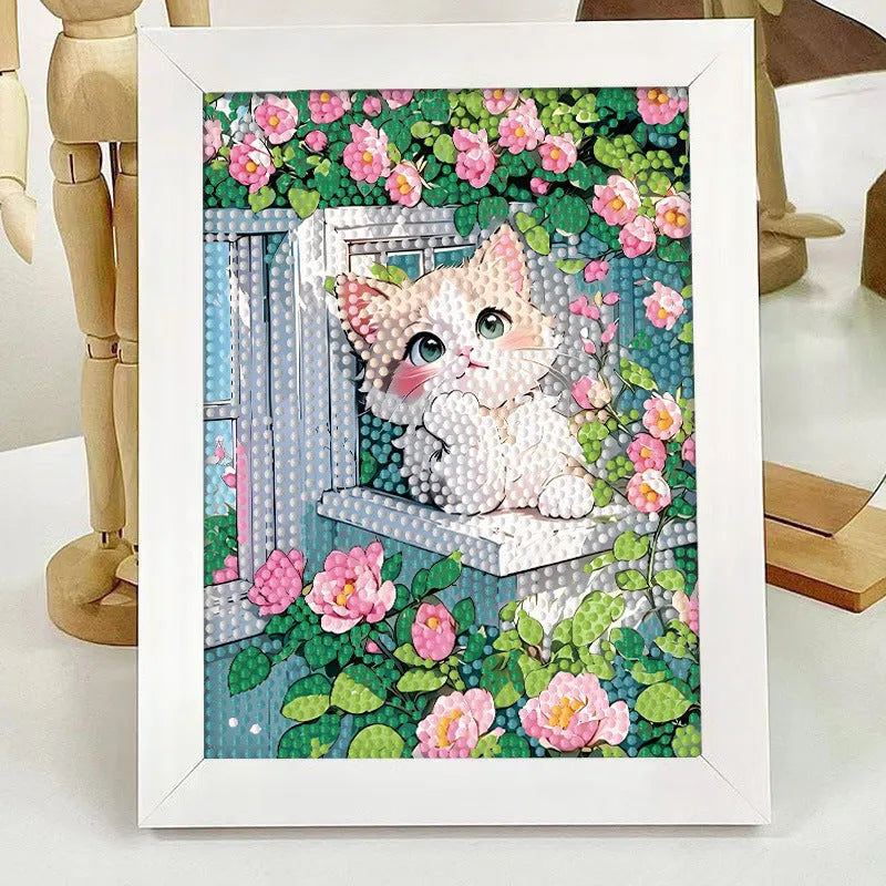 Children's diamond painting kit with cartoon panda on canvas, includes plastic frame and acrylic diamonds