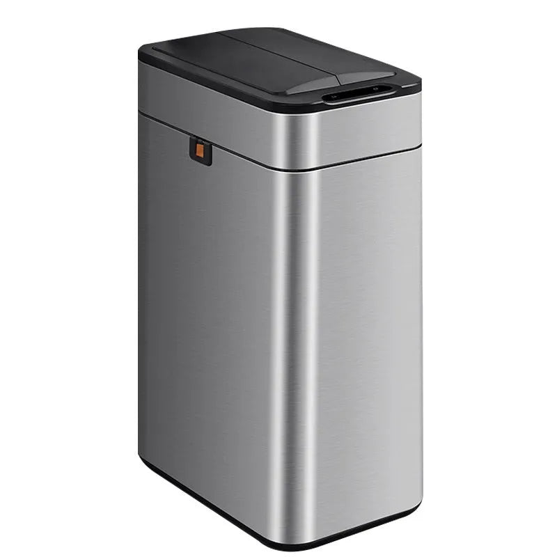 Square inductive automatic smart trash can in stainless steel or white, showing sensor lid.