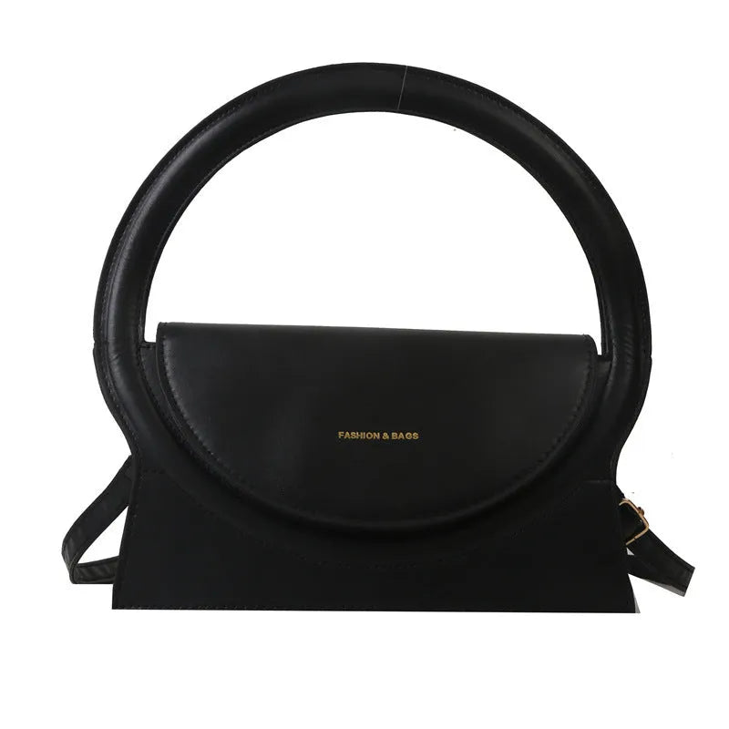 PU leather horizontal messenger bag with sandwich pocket and stitching details