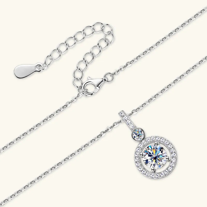 925 silver moissanite necklace with round starlight compass pendant in gold colour on O-ring chain